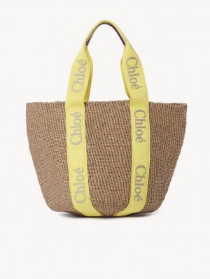 Baskets Chloe Large Woody Jaune Beige | CHE-SR13628