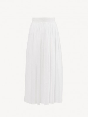 Jupes Chloe Gathered Mid-length Blanche | CHE-SR14073