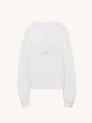 Knitwear Chloe Crochet Hoodie Blanche | CHE-SR13935