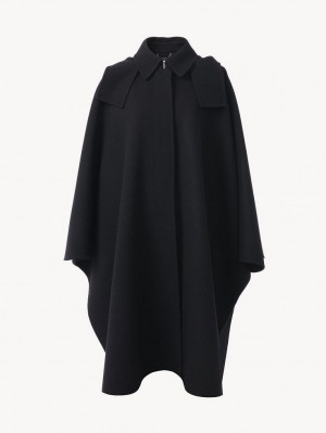Manteaux Chloe Encapuchonné Cape Noir | CHE-SR13820