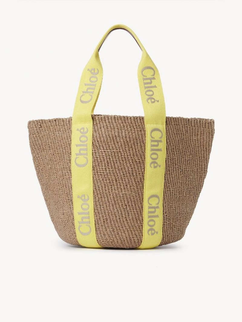Baskets Chloe Large Woody Jaune Beige | CHE-SR13628
