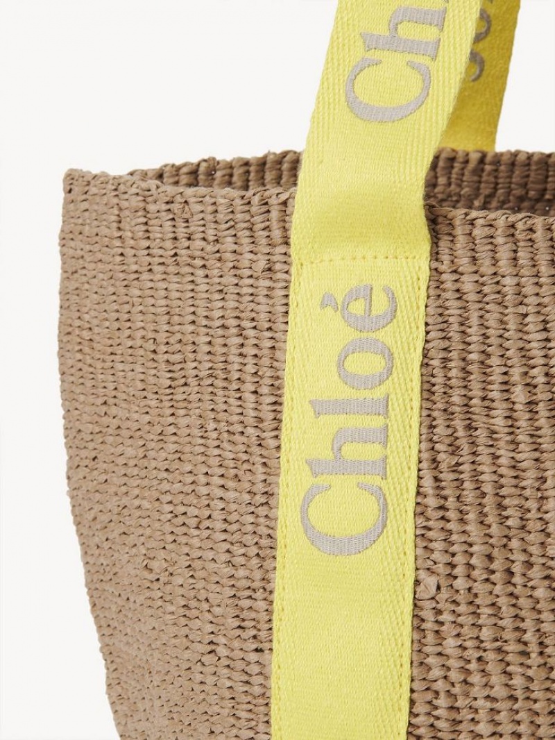 Baskets Chloe Large Woody Jaune Beige | CHE-SR13628