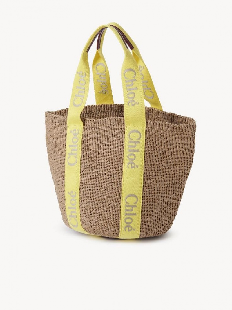 Baskets Chloe Large Woody Jaune Beige | CHE-SR13628