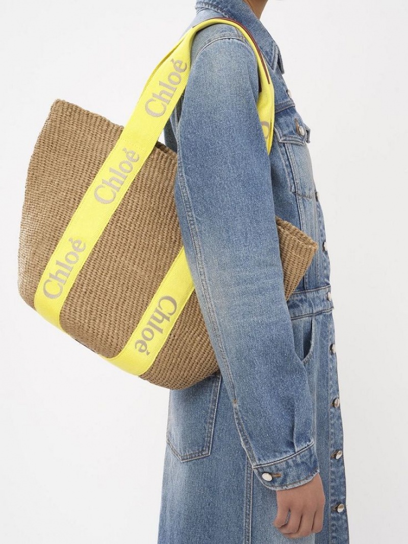 Baskets Chloe Large Woody Jaune Beige | CHE-SR13628