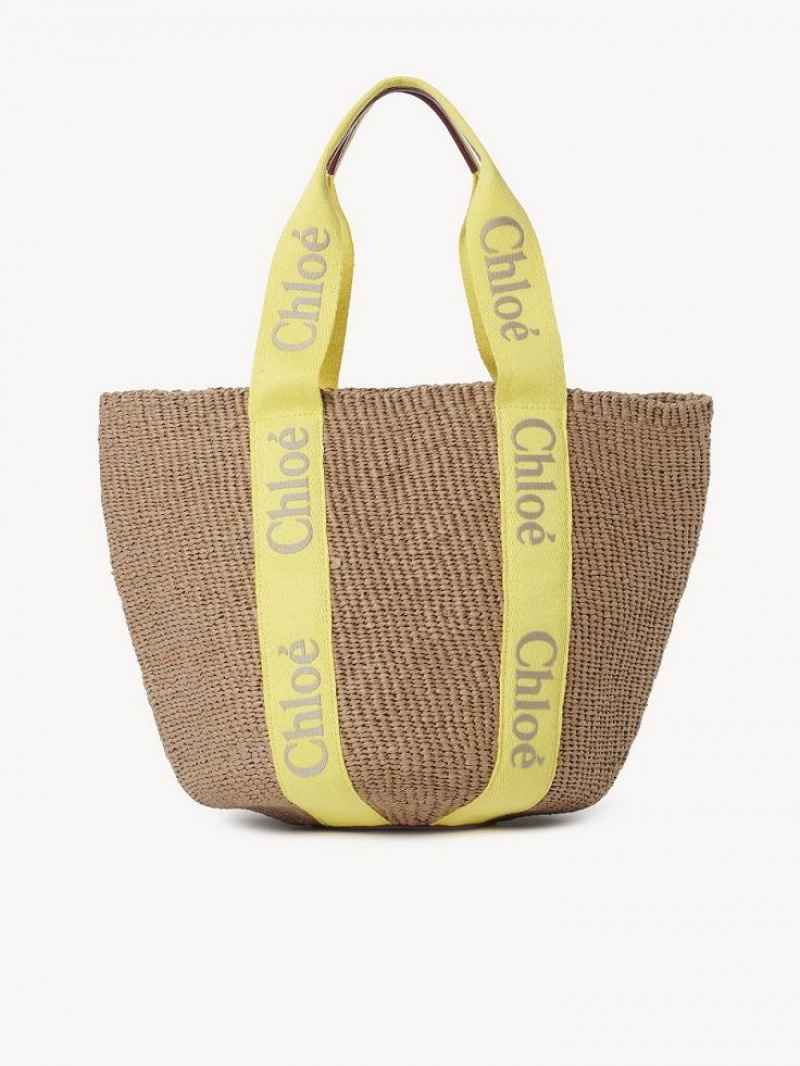 Baskets Chloe Large Woody Jaune Beige | CHE-SR13628