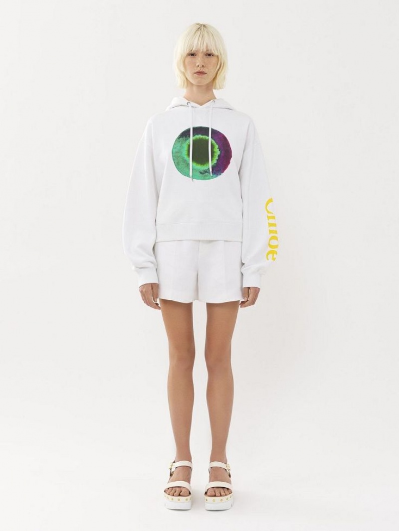 Chandails Chloe Printed Encapuchonné Blanche Vert | CHE-SR13869