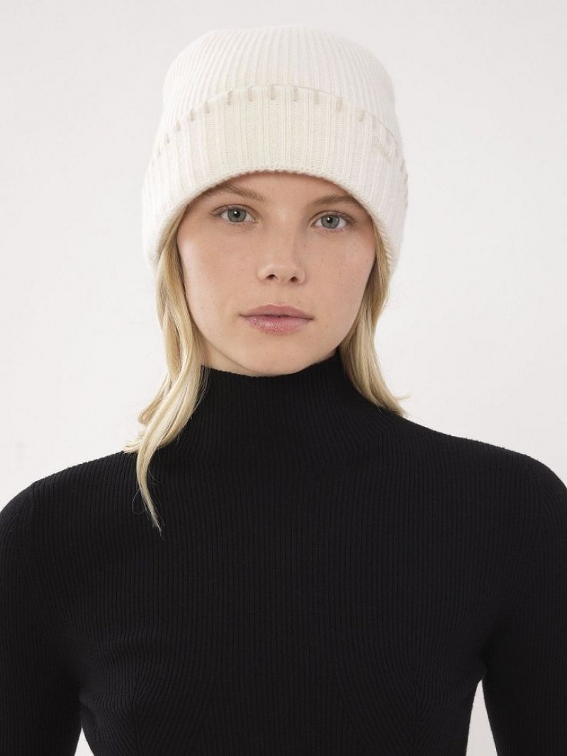 Chapeaux Chloe Nervuré Knit Beanie Blanche | CHE-SR14473