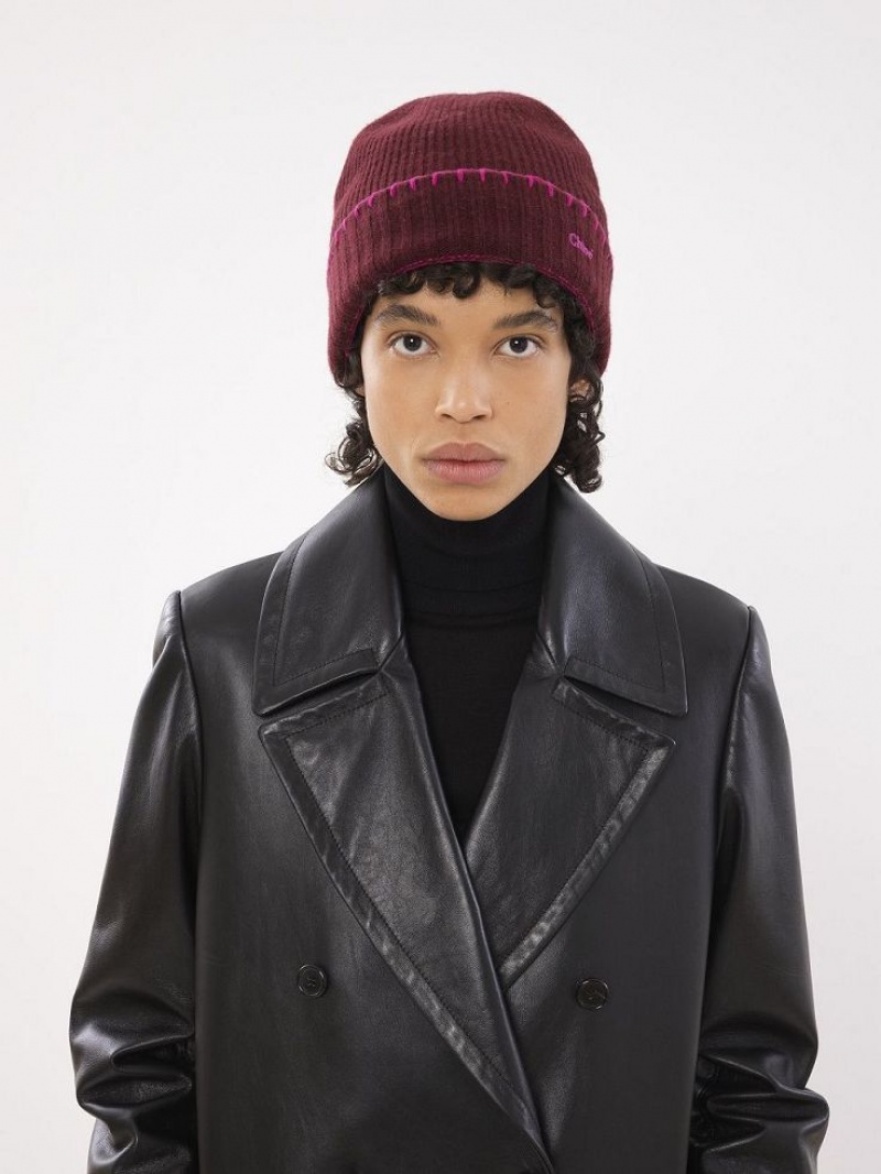 Chapeaux Chloe Nervuré Knit Beanie Violette Rose | CHE-SR14472