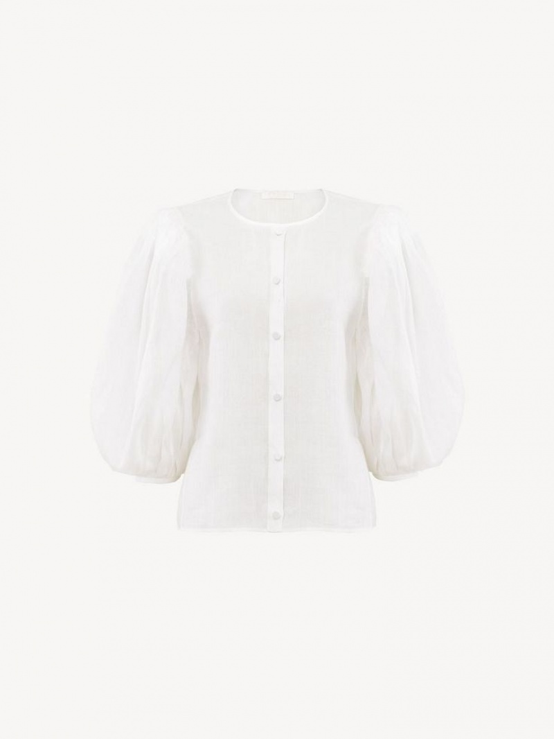 Chemisier Chloe Puff-sleeve Blanche | CHE-SR13879