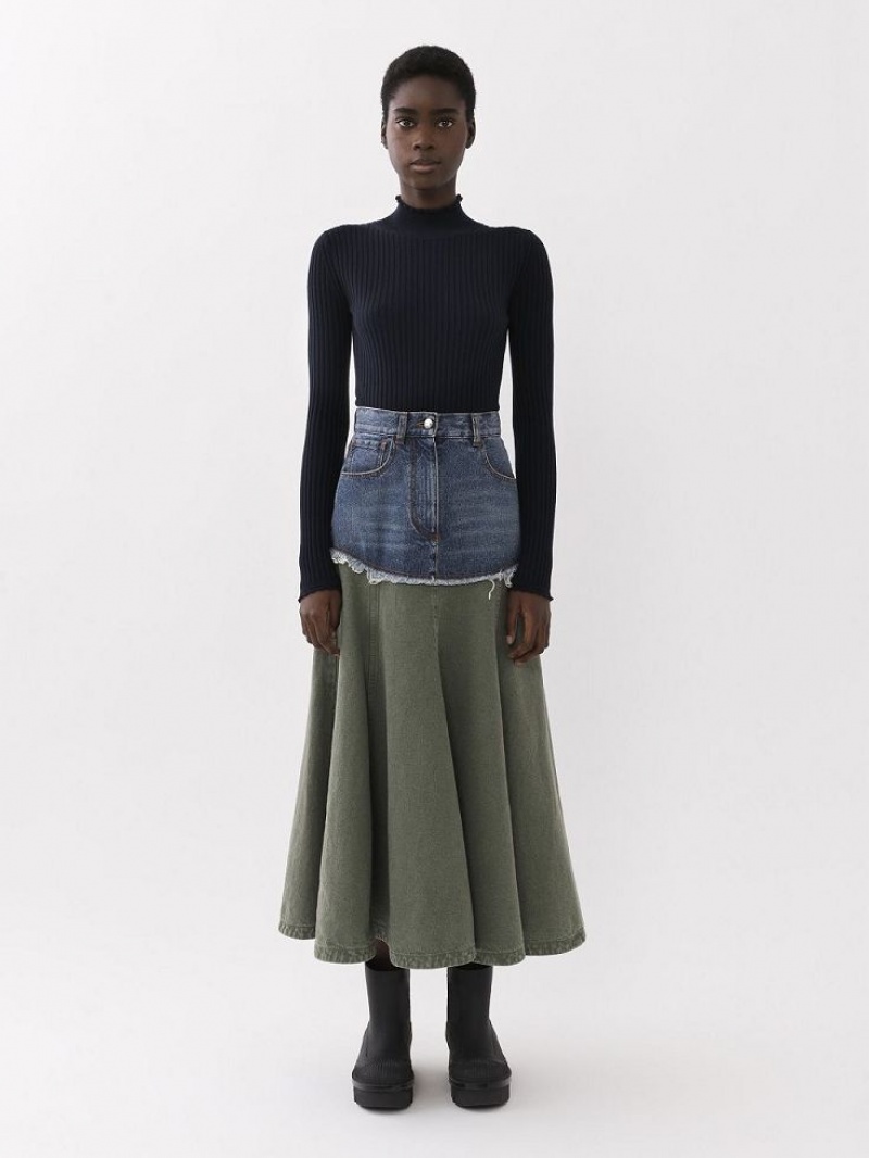 Jupes Chloe Flared Maxi Bleu Vert | CHE-SR14088
