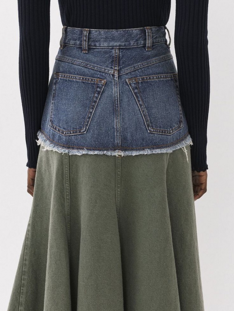 Jupes Chloe Flared Maxi Bleu Vert | CHE-SR14088