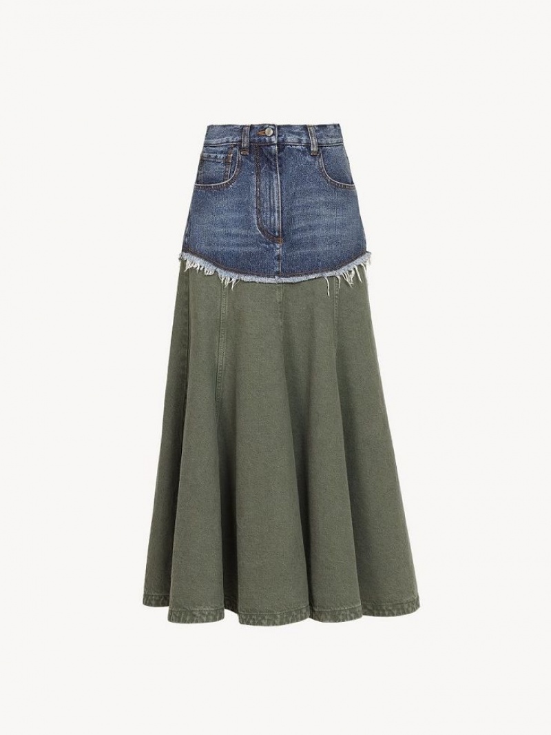 Jupes Chloe Flared Maxi Bleu Vert | CHE-SR14088