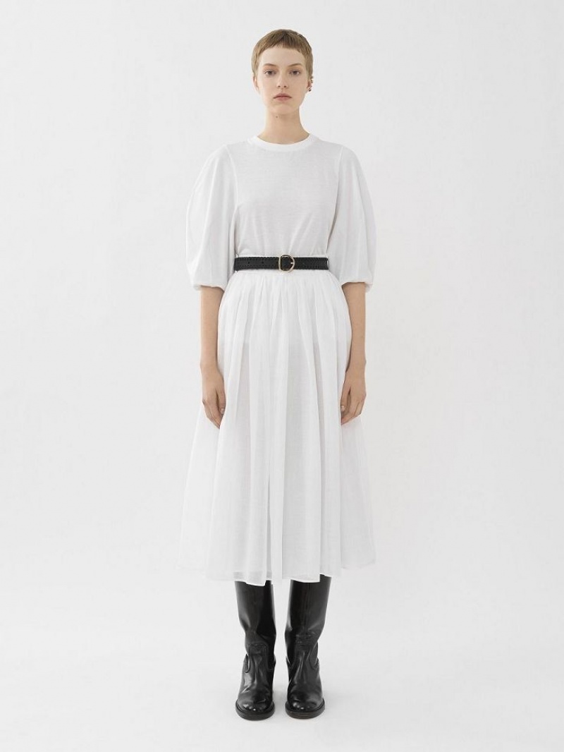 Jupes Chloe Gathered Mid-length Blanche | CHE-SR14073