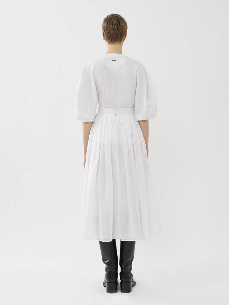 Jupes Chloe Gathered Mid-length Blanche | CHE-SR14073