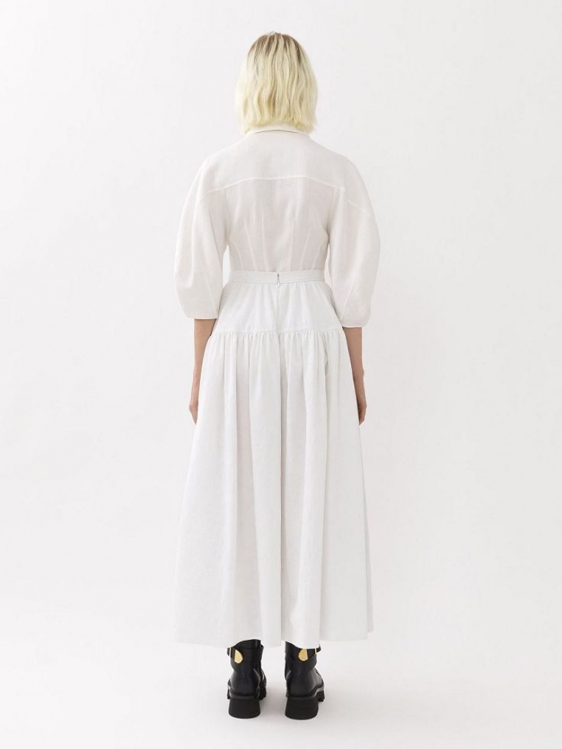 Jupes Chloe Tiered Maxi Blanche | CHE-SR14078