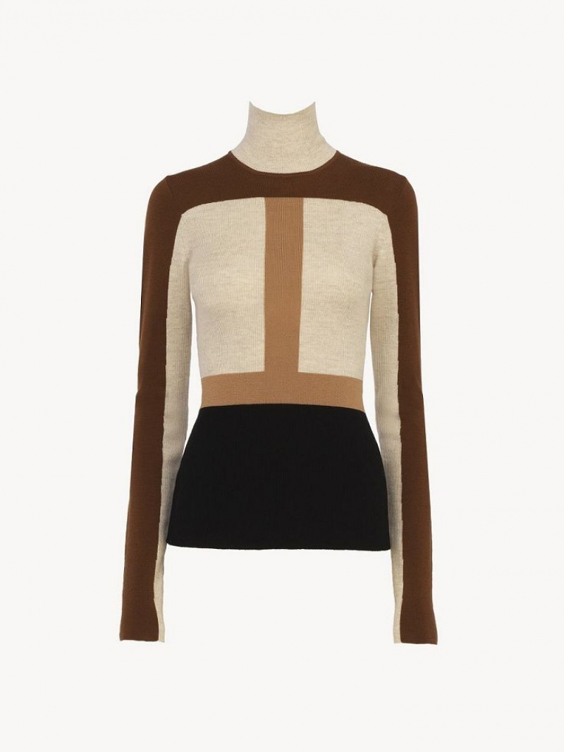 Knitwear Chloe Fitted High-neck Multicolore Marron | CHE-SR13947