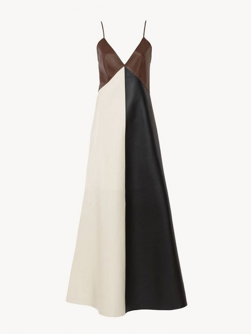 Leather Chloe Long Sans Manches Robe Multicolore Marron | CHE-SR14109