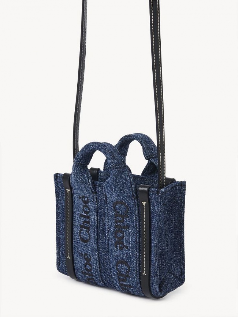 Mini Sacs Chloe Woody Nano Tote Bleu | CHE-SR13676