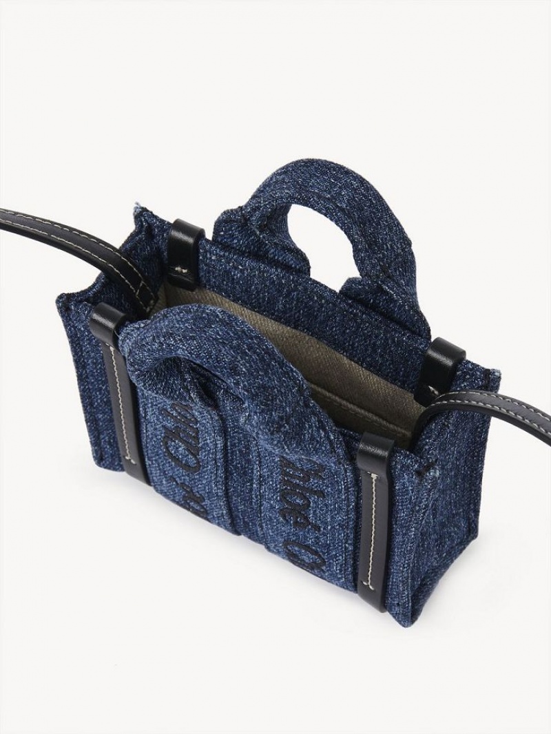 Mini Sacs Chloe Woody Nano Tote Bleu | CHE-SR13676