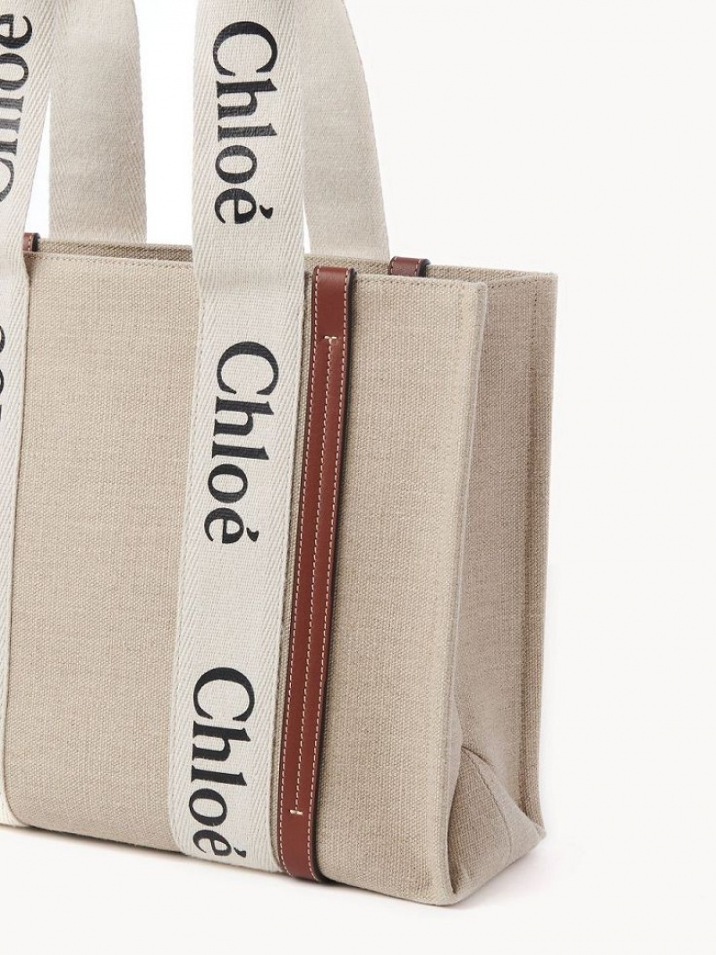 Sacs Fourre Tout Chloe Medium Woody Blanche Marron | CHE-SR13397