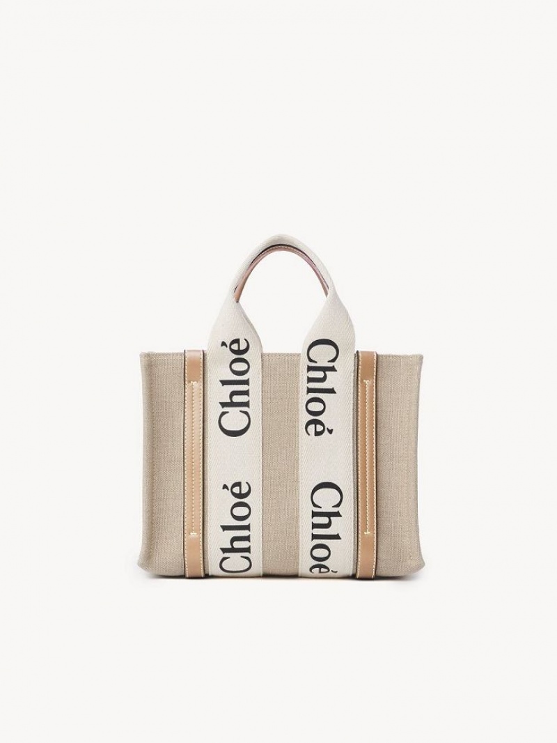 Sacs Fourre Tout Chloe Small Woody Blanche Beige | CHE-SR13373